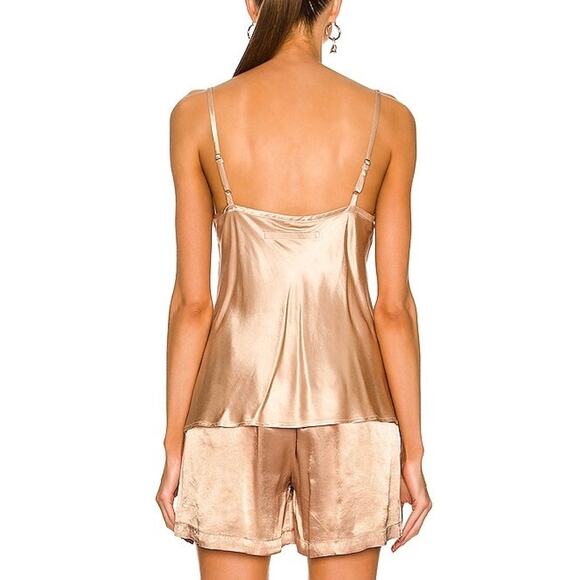 ENZA COSTA Bias Cami Tank Women Medium Khaki V-neck Adjustable Strappy Satin NEW - Picture 2 of 16